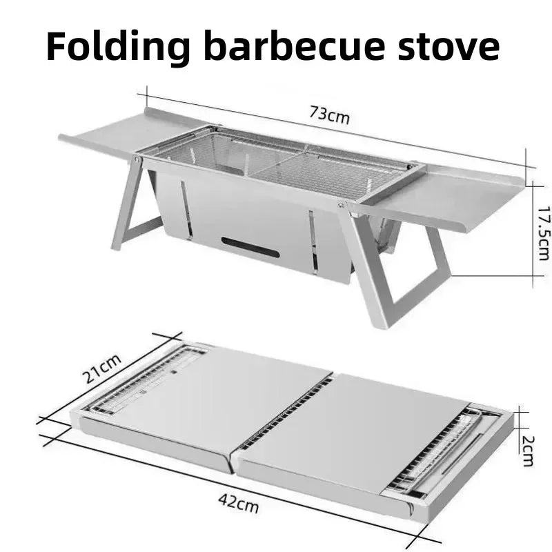 Portable Stainless Steel Folding BBQ Stove – Smokeless Charcoal Grill for Outdoor & Home