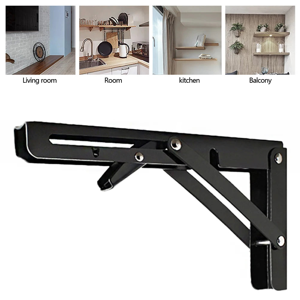 2PCS Black Folding Brackets – Space-Saving Table & Shelf Supports for RVs & Campers