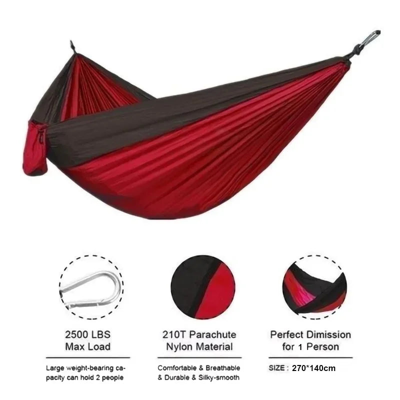 Single Person Outdoor Camping Hammock – High Strength Nylon Parachute Fabric