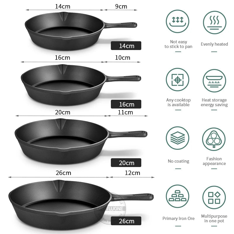 Heavy-Duty Cast Iron Frying Pan – Non-Stick Skillet for Camping & Home Cooking