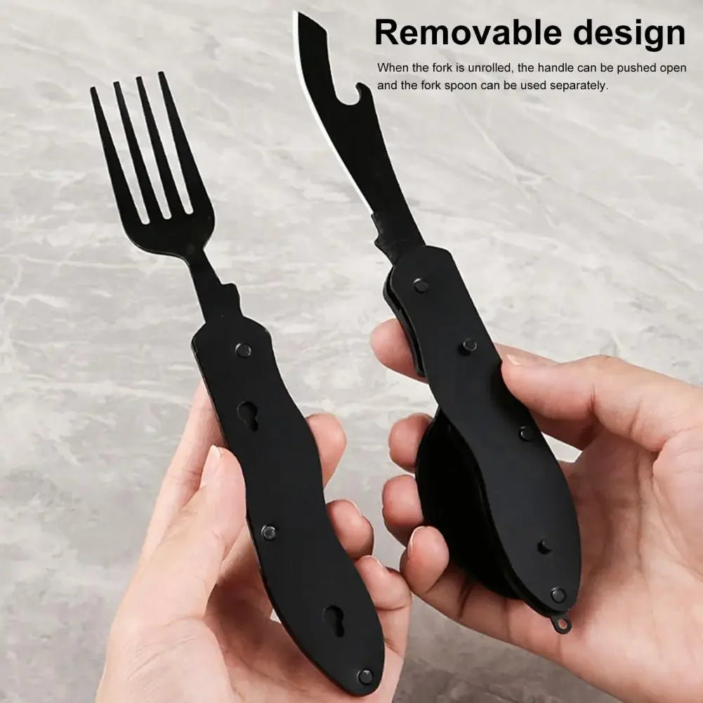 3-in-1 Multi-Tool Camping Knife – Compact Folding Spoon, Fork, Knife & Bottle Opener