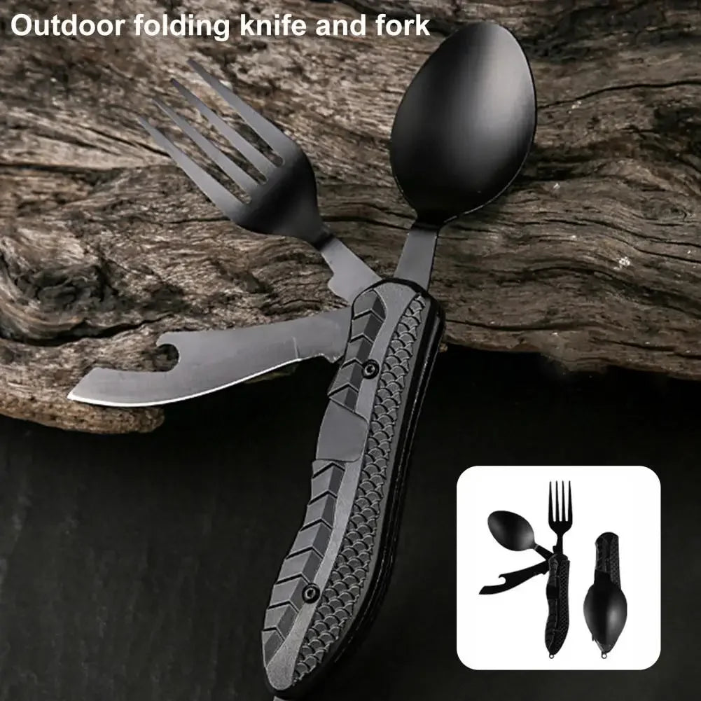 3-in-1 Multi-Tool Camping Knife – Compact Folding Spoon, Fork, Knife & Bottle Opener